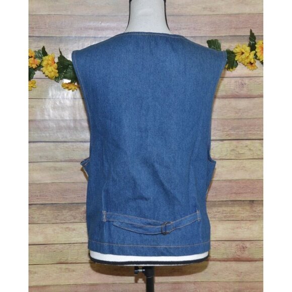 Vintage Denim Southwest Print Vest Rhinestone Accents USA Made Ladies L Western - Picture 5 of 10